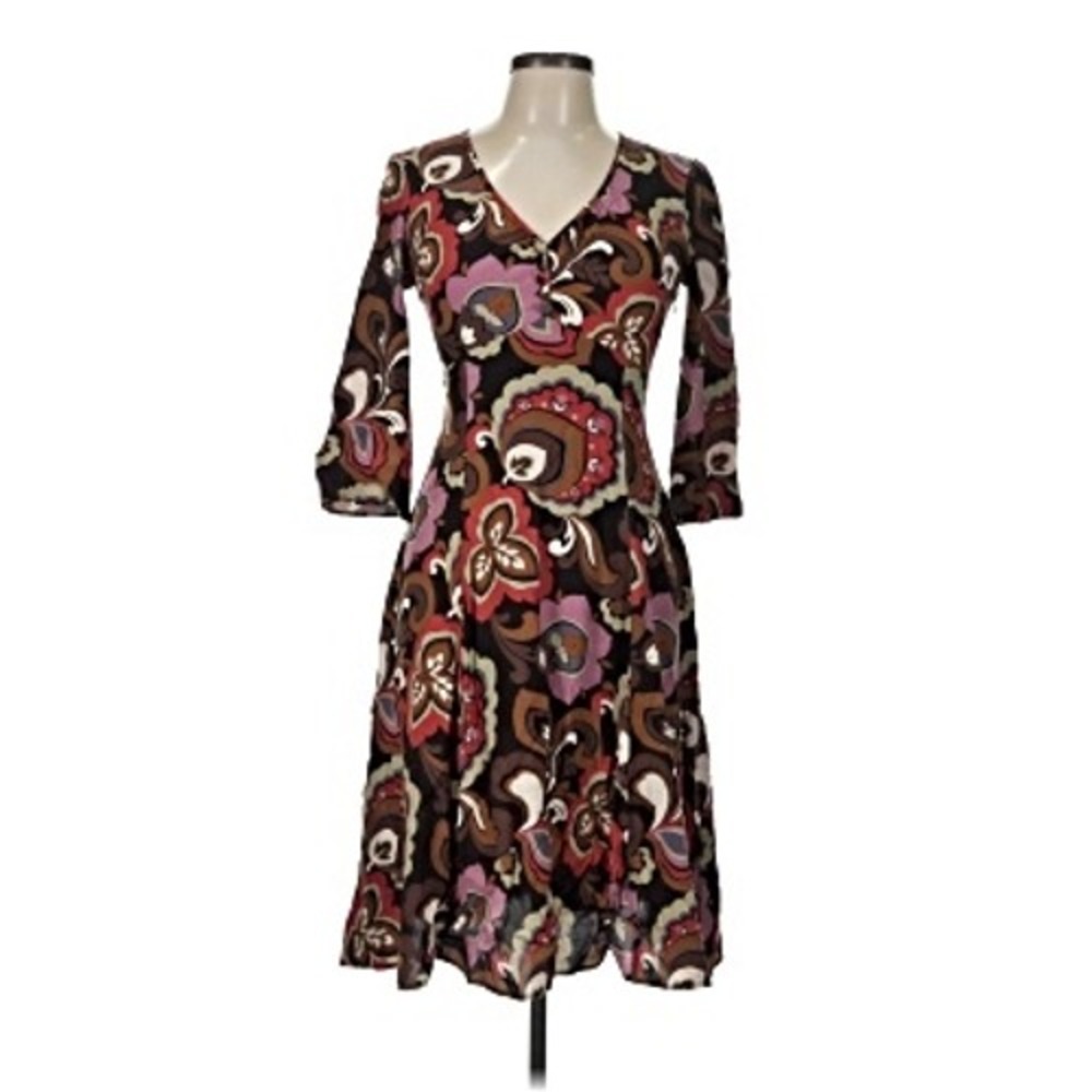 Boden Floral Midi Dress Retro Vintage Style Women 16 Artsy Cottagecore 70s Brown